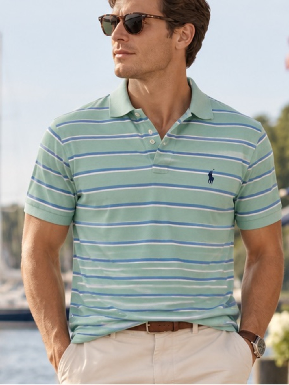 Ralph Lauren Mint Green Polo with Navy & White Stripes